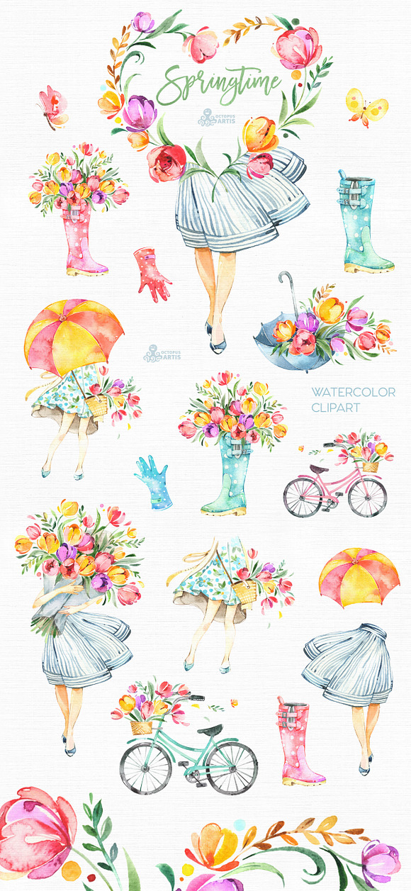 Springtime. Watercolor collection in Illustrations - product preview 6