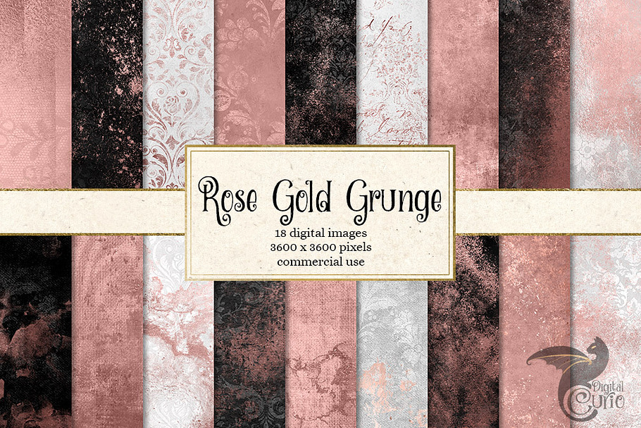 Rose Gold Grunge Digital Paper in Textures - product preview 8