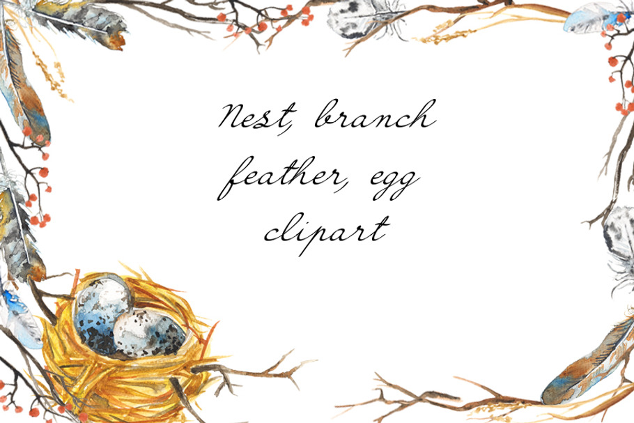 Watercolor Bird Nest Clipart in Illustrations - product preview 8