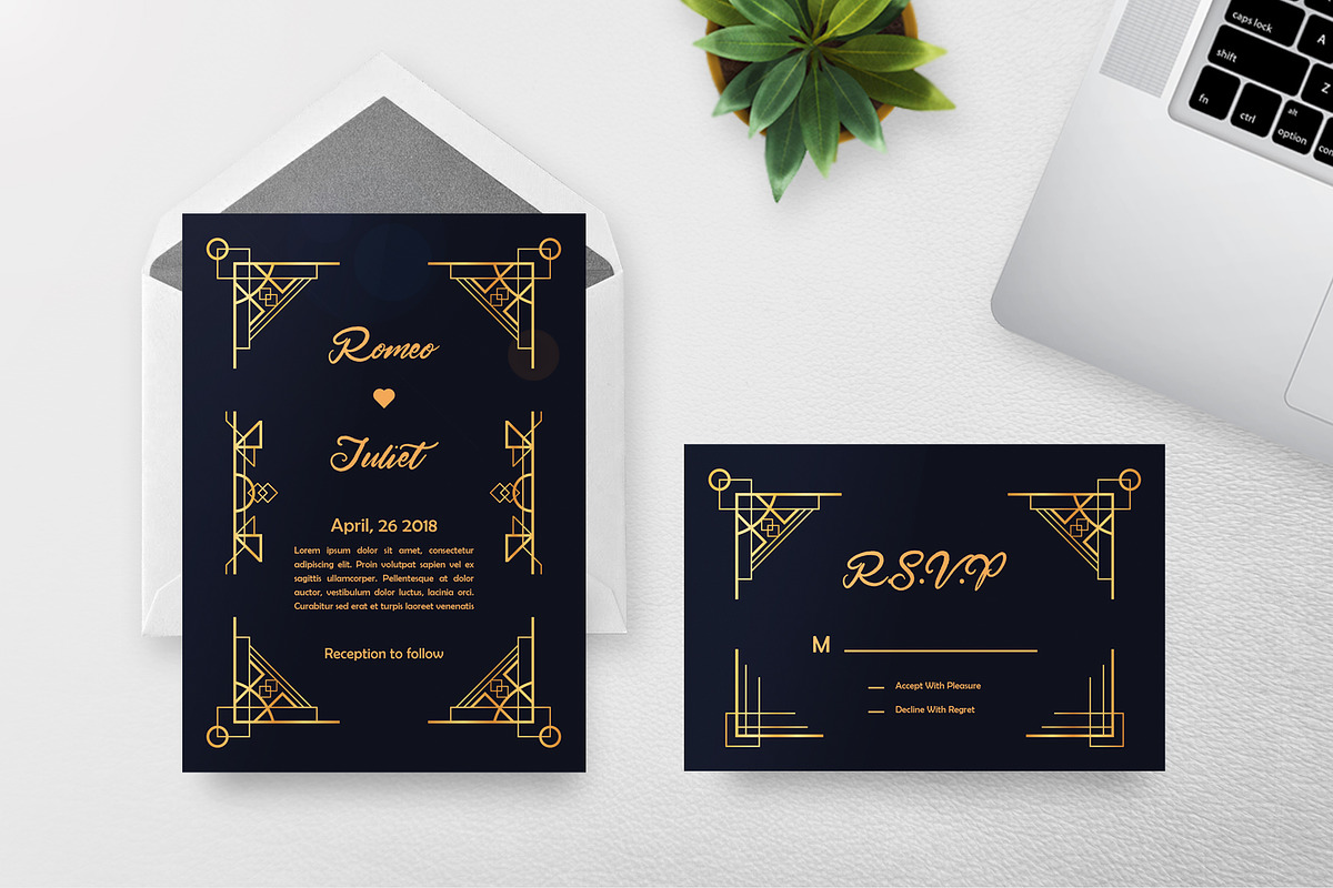 7 Art Deco Wedding Invitation in Wedding Templates - product preview 8