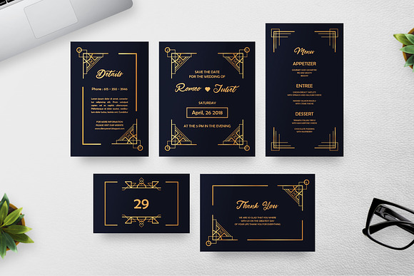 7 Art Deco Wedding Invitation in Wedding Templates - product preview 1