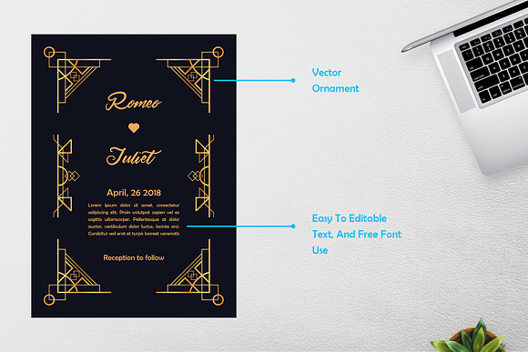 7 Art Deco Wedding Invitation in Wedding Templates - product preview 2
