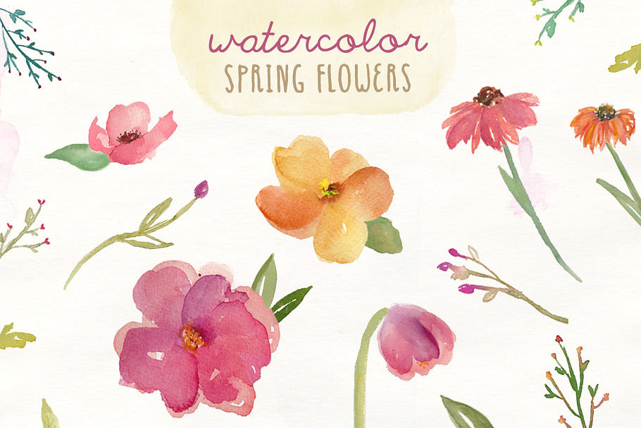 Watercolor Spring Flowers in Illustrations - product preview 8