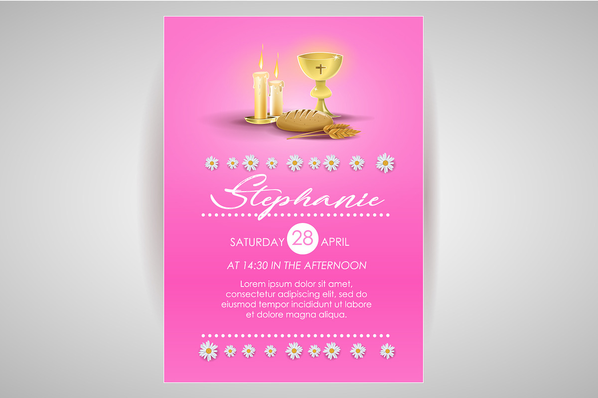 Pink religious invitation card in Card Templates - product preview 8