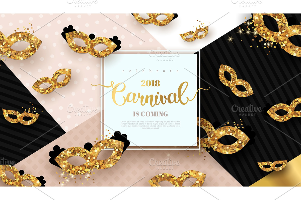 Carnaval card with golden masks in Illustrations - product preview 8