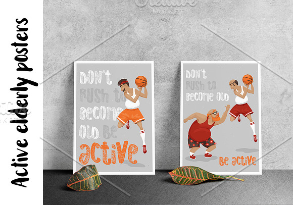 Active elderly posters. Basketball in Illustrations - product preview 3