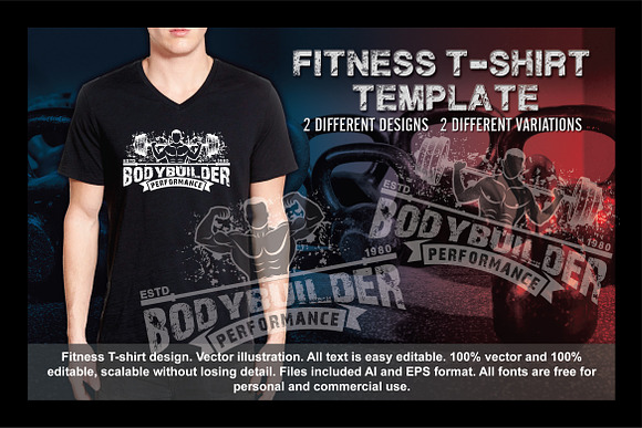 2Fitness T-Shirt Template Vol 4 in Illustrations - product preview 4