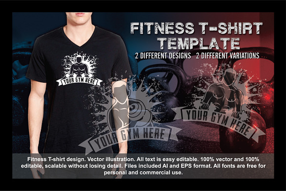 2 Fitness T-Shirt Template Vol 2 in Illustrations - product preview 4