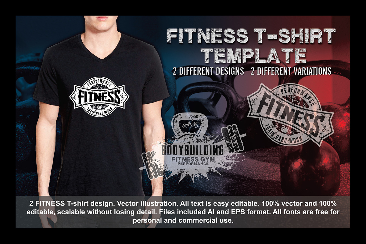 2 Fitness T-Shirt Template Vol 5 in Illustrations - product preview 8