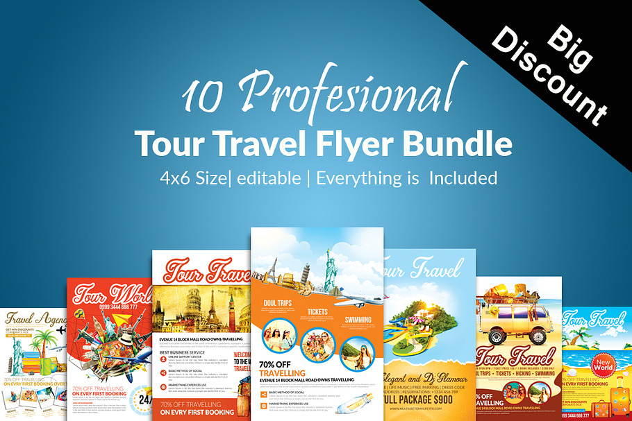10 Tour Travel Agency Flyers Bundle in Flyer Templates - product preview 8