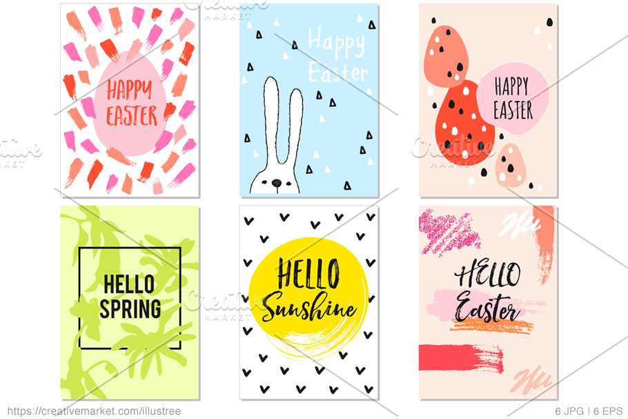 6 Easter cards, vector set