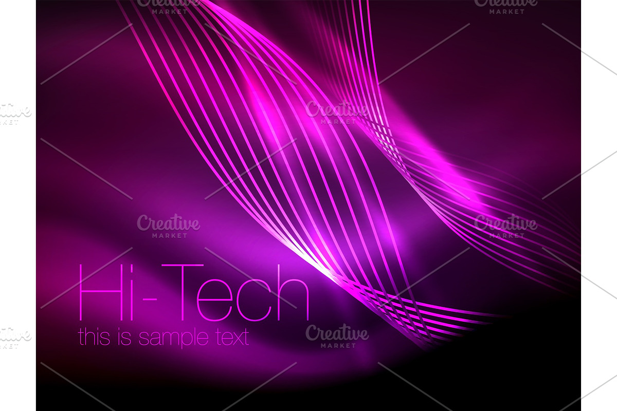 Elegant neon flowing stripes, smooth waves with light effects in Illustrations - product preview 8