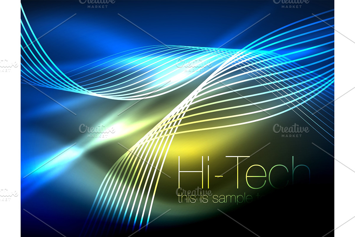 Elegant neon flowing stripes, smooth waves with light effects in Illustrations - product preview 8