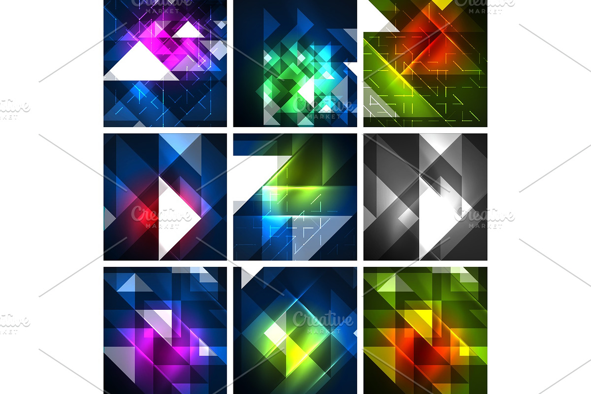 Neon triangles on color dark backgrounds in Illustrations - product preview 8