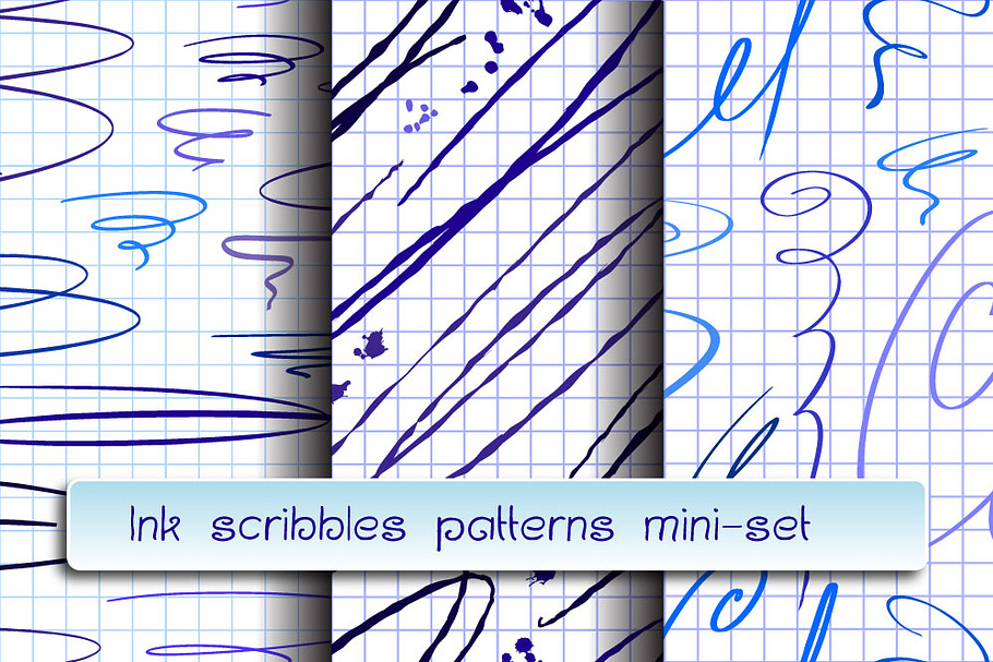 Ink skribbles seamless patterns set