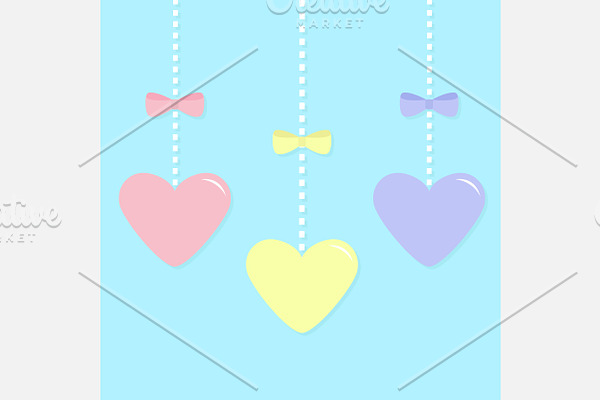 Pink blue yellow hanging hearts