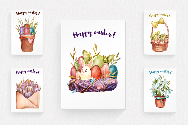 Watercolored Easter postcards