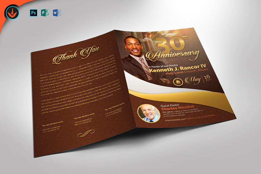 Gold Pastor's Anniversary Program in Brochure Templates - product preview 8