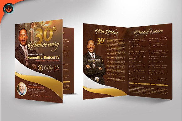 Gold Pastor's Anniversary Program in Brochure Templates - product preview 2