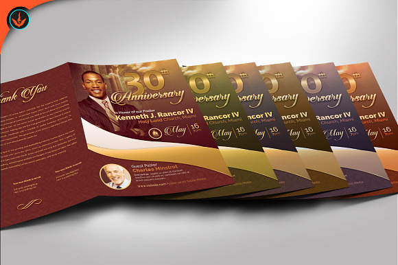 Gold Pastor's Anniversary Program in Brochure Templates - product preview 3
