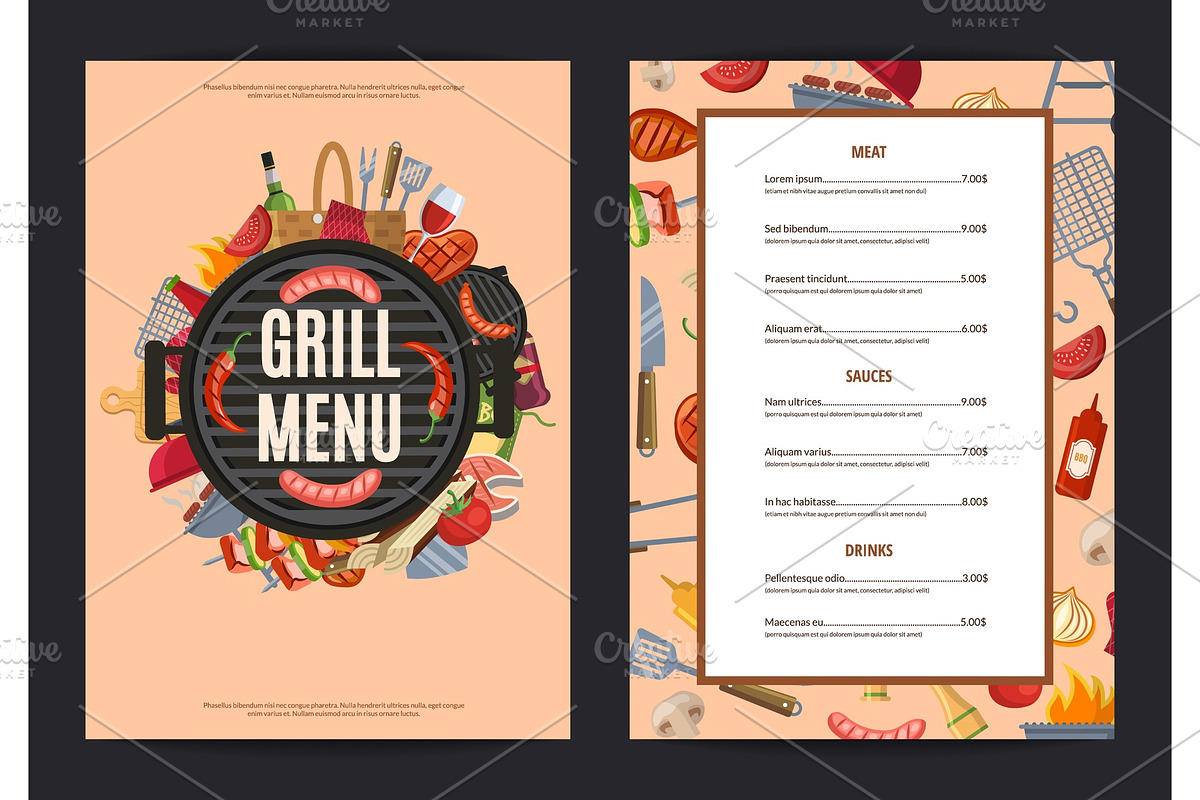 Vector barbecue or grill vertical menu template in Graphics - product preview 8