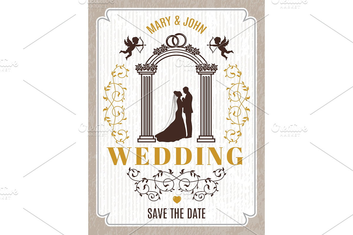 Retro poster or wedding card invitation. Vector design template with place for your text in Graphics - product preview 8
