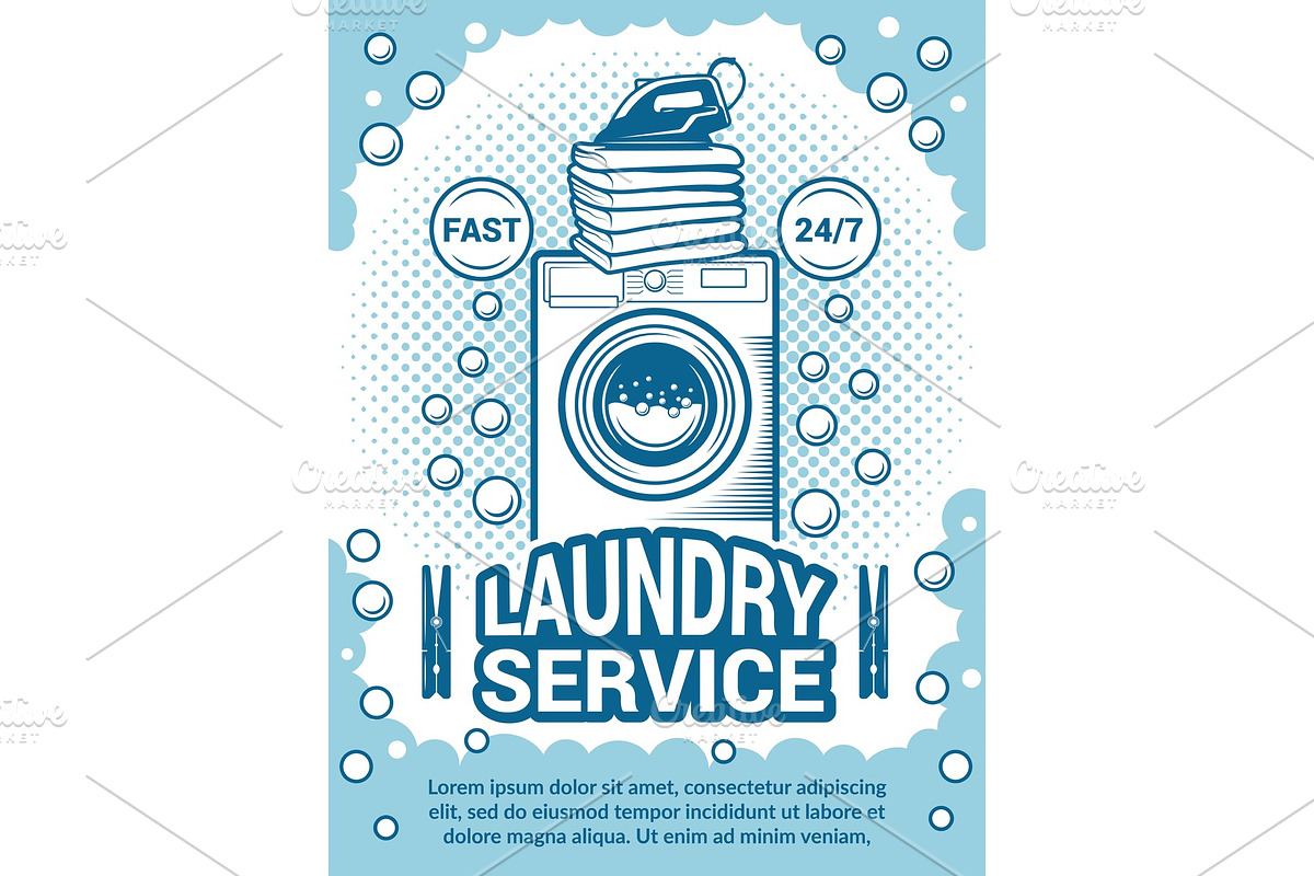 Retro poster for dry cleaning. Advertisement design template with place for your text in Graphics - product preview 8