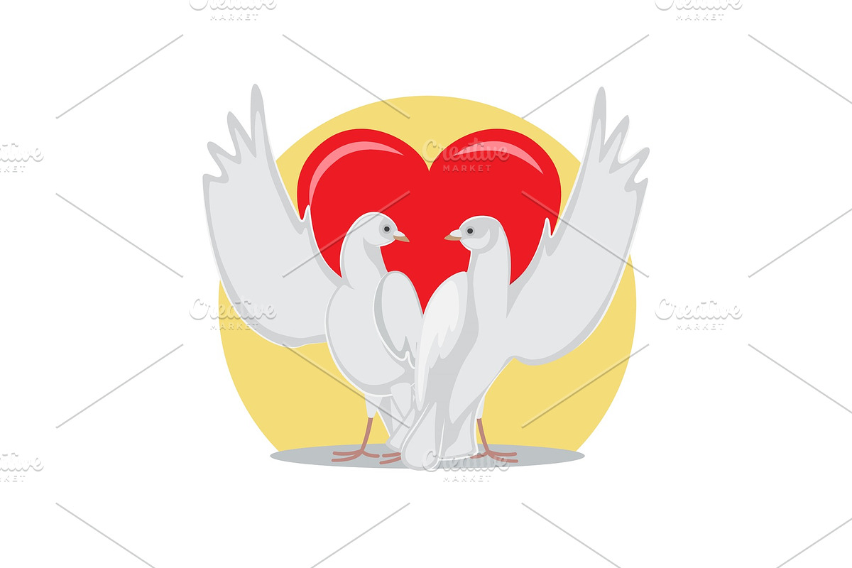 Two Doves Rise Wings Up on Background of Red Heart in Illustrations - product preview 8
