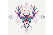 Animal head deer triangular pixel icon