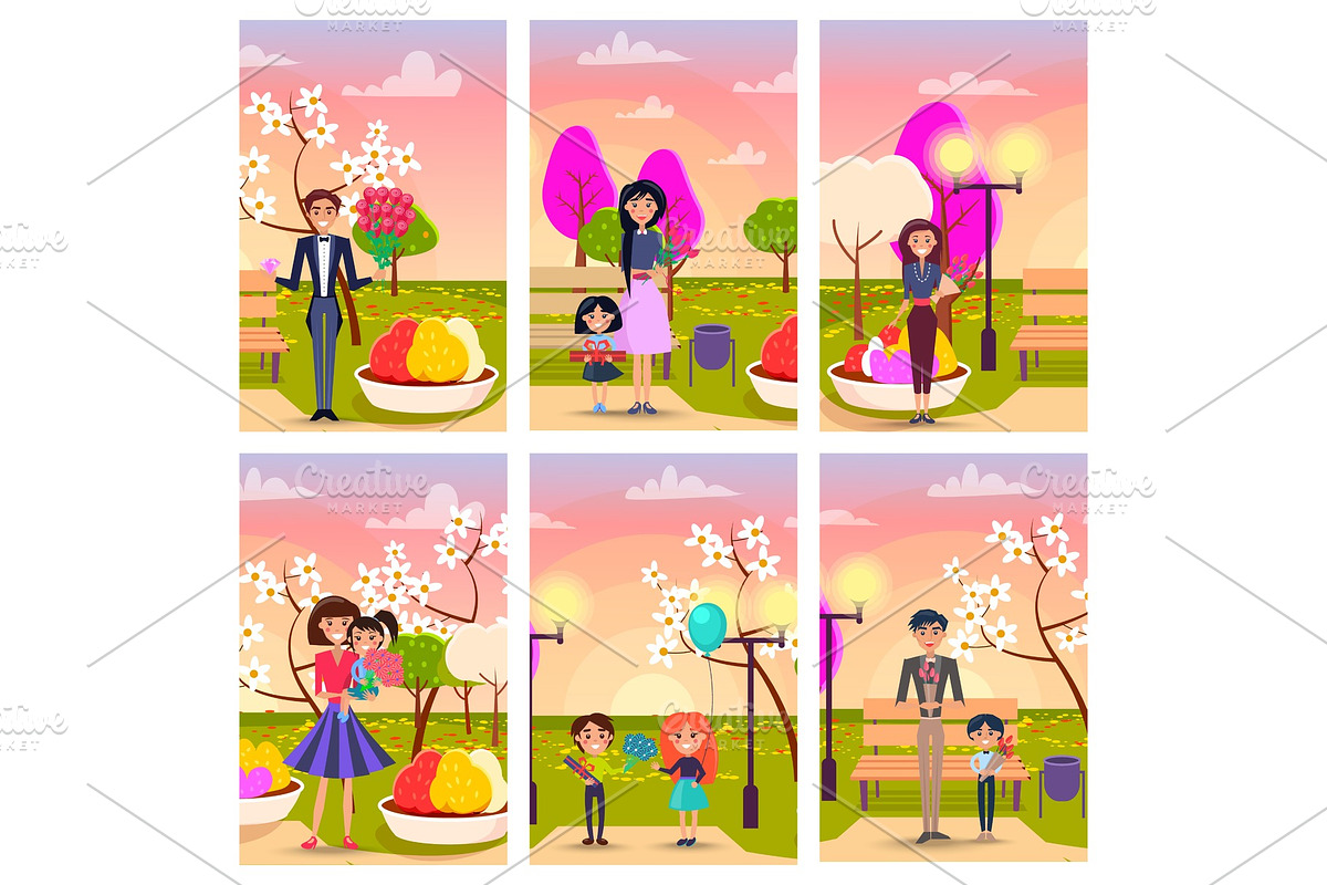 Cartoon Characters in Park with Gifts Illustration in Illustrations - product preview 8