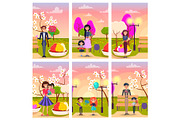 Cartoon Characters in Park with Gifts Illustration