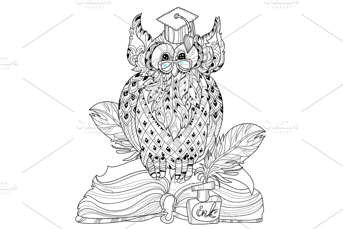 Old Owl  on books- hand drawn doodle vector in Illustrations - product preview 8
