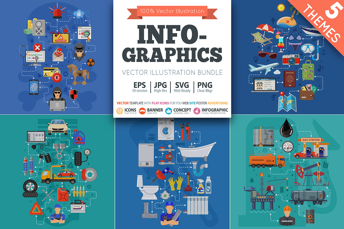 Vacation, Hacker, Car Infographics in Illustrations - product preview 8