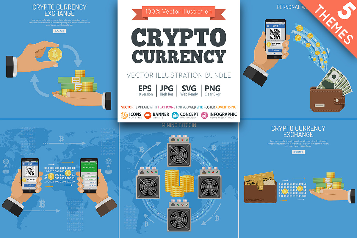 Crypto currency bitcoin technology in Illustrations - product preview 8
