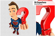 3D Superhero Holding a Question Mark
