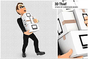 3D Thief Holding Stack of Cardboard