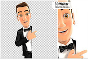 3D Waiter Pointing to Blank Wall