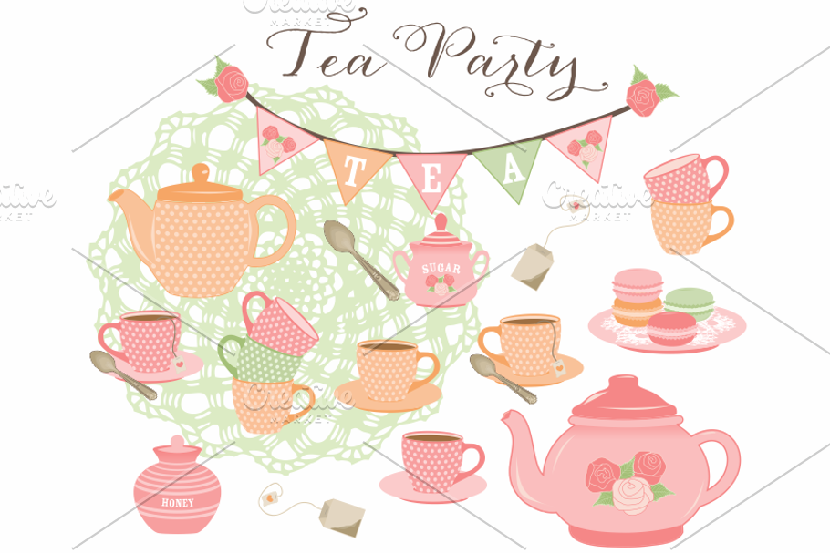 Tea Party & Macarons in Illustrations - product preview 8