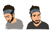 young handsome bearded guy hipster in bandana. Vector illustration