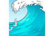Water wave background pop art vector illustration