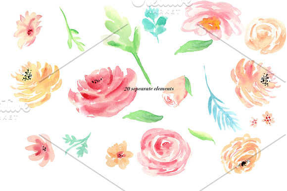 Watercolor flowers clip art. Wedding in Illustrations - product preview 4