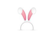 Easter Bunny Ears. Pink and White Mask with Rabbit Ear. Spring Seasonal Cute Hat. April, March Holidays.