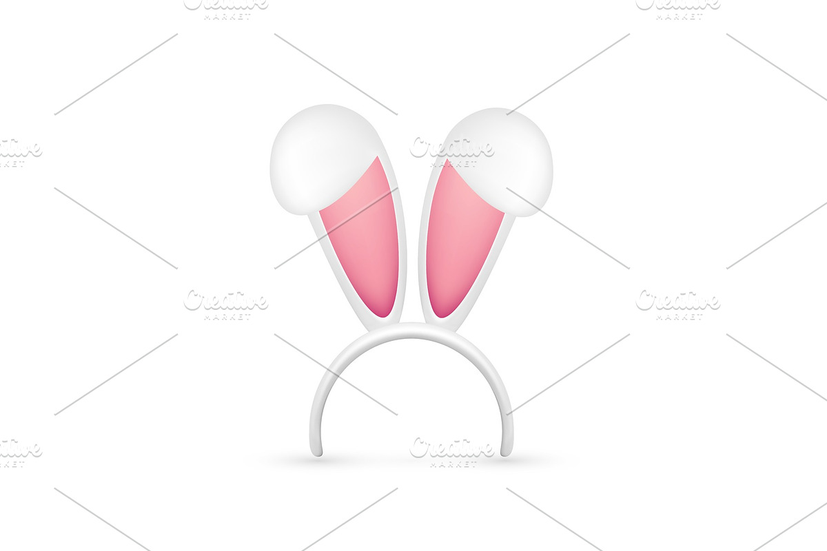Easter Bunny Ears. Pink and White Mask with Rabbit Ear. Spring Seasonal Cute Hat. April, March Holidays. in Objects - product preview 8