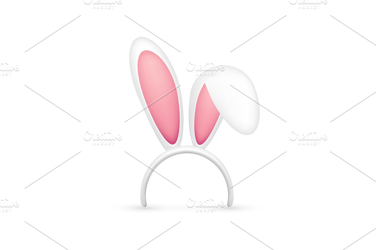 Easter Bunny Ears. Pink and White Mask with Rabbit Ear. Spring Seasonal Cute Hat. April, March Holidays. in Objects - product preview 8