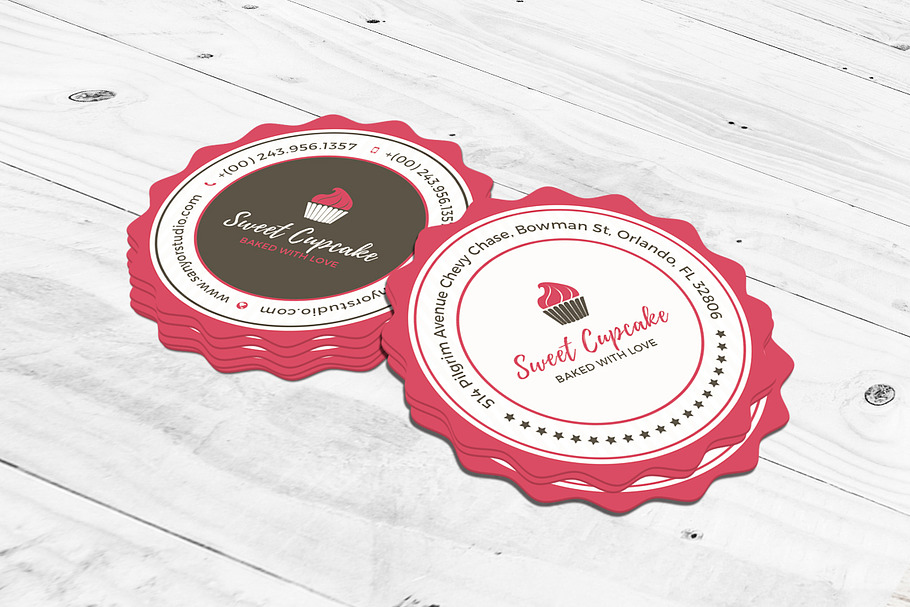 Cake Bakery Round Business Card  in Business Card Templates - product preview 8