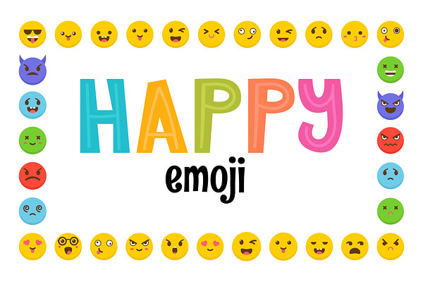 Happy emoji. Emoticons bundle