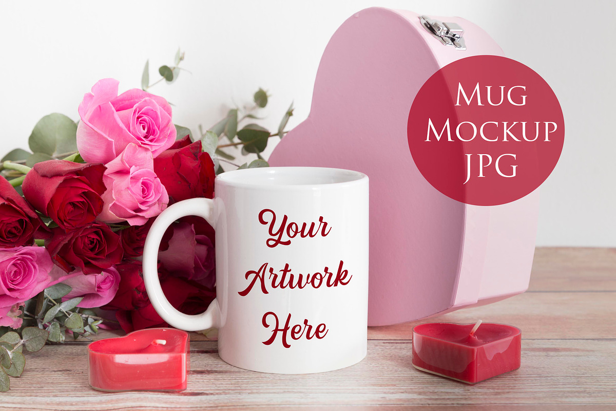 Mug mockup - pink and red roses in Product Mockups - product preview 8