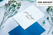 Blue envelope wedding card mockup