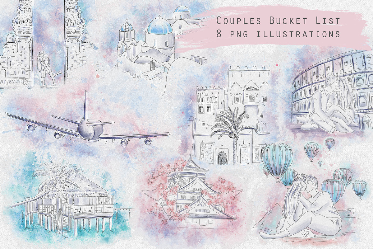 Couples travel bucket list in Illustrations - product preview 8