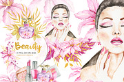 Watercolor Beauty Clipart, Make Up